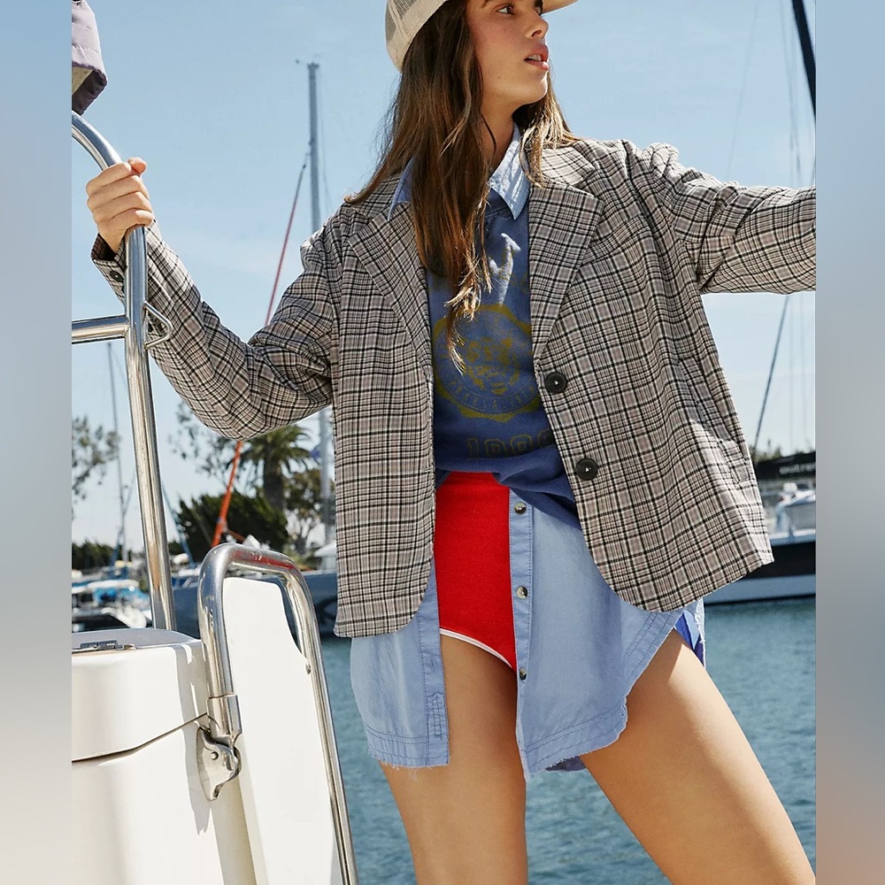 Spring close out sale!! FREE PEOPLE x We the Free Cali Plaid Blazer Jacket Sz L